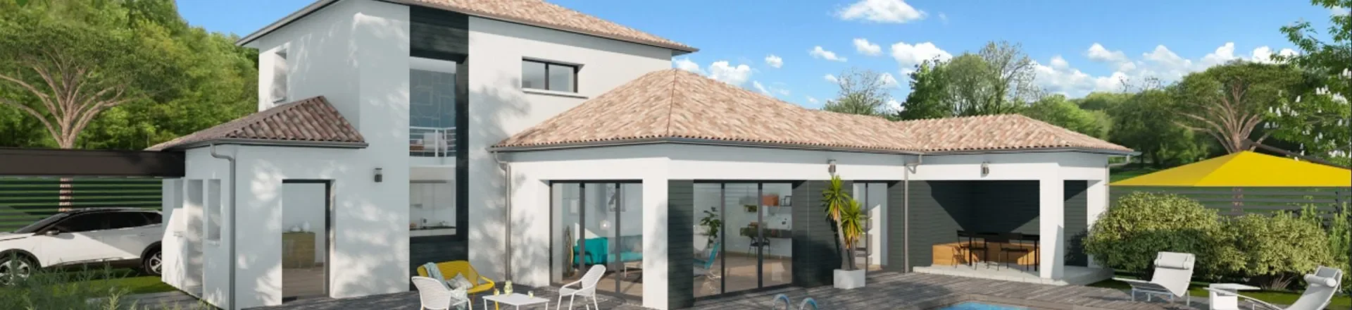 Rendu 3D d'une maison du sud réalisé par Cedreo