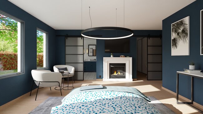 Master bedroom with fire place