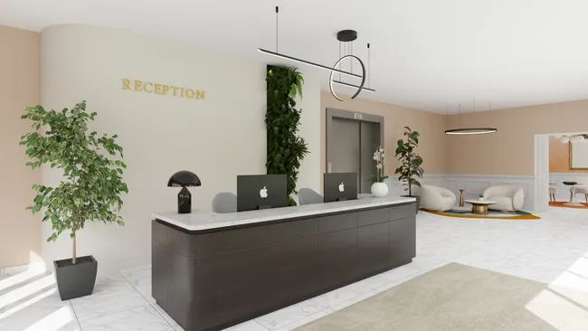 3D render of a hotel reception designed with Cedreo