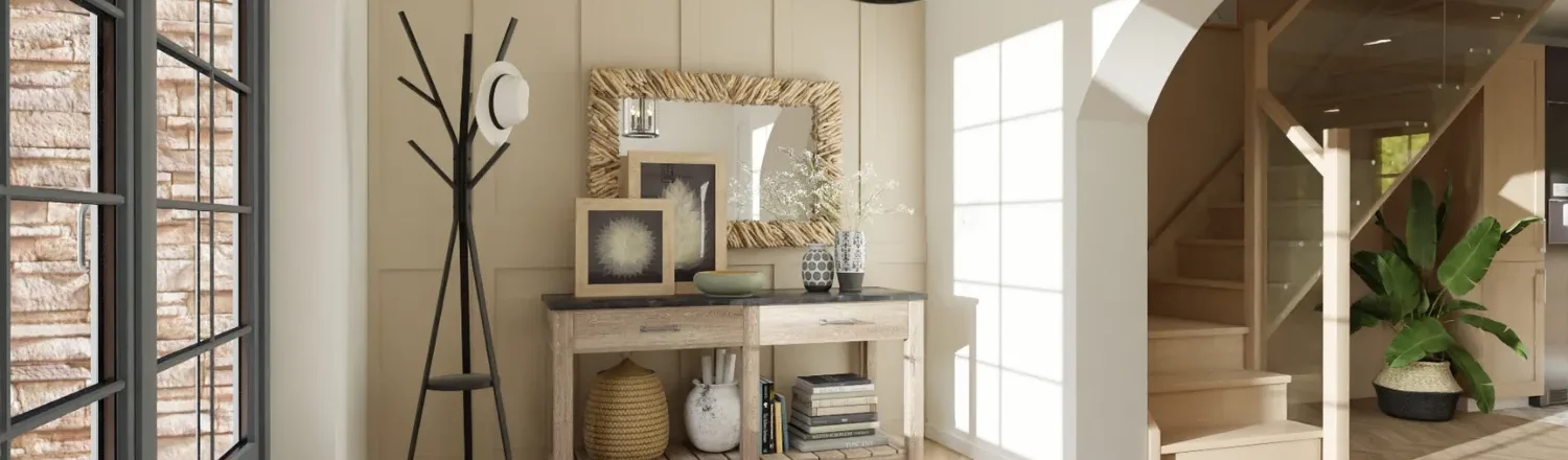 3D rendering of an entrance with natural lighting designed with Cedreo