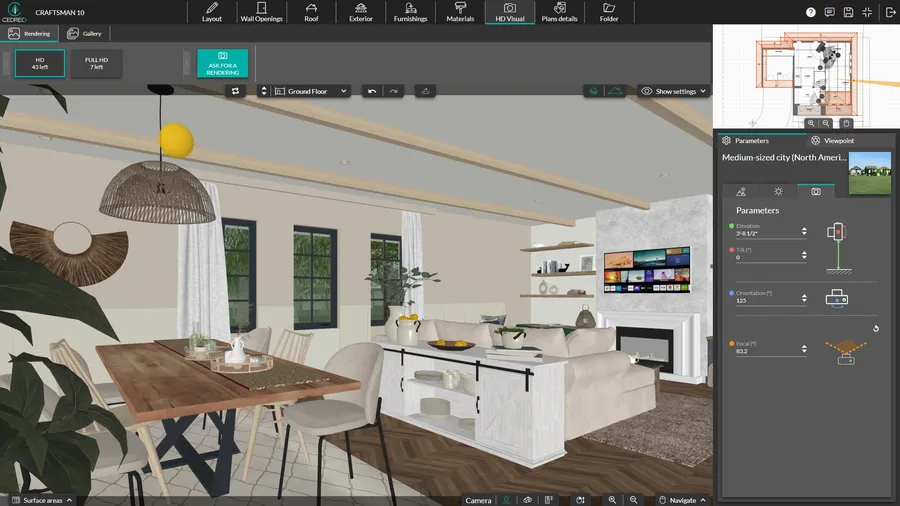 Cedreo software screenshot - set up the camera angle for your render