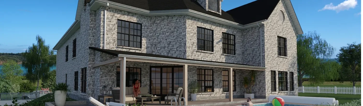 3D render of a house with stone walls by Cedreo