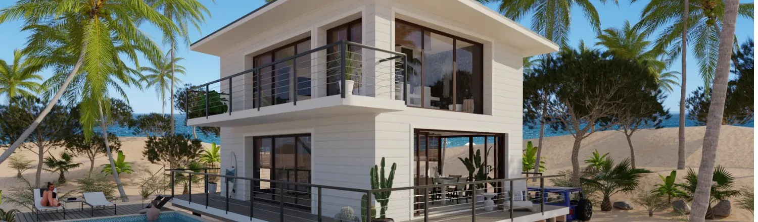 3D render of a beach house by Cedreo