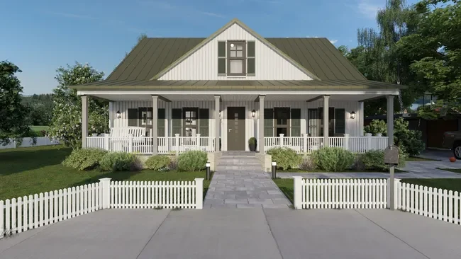 3D render of a farmhouse - front view - by Cedreo