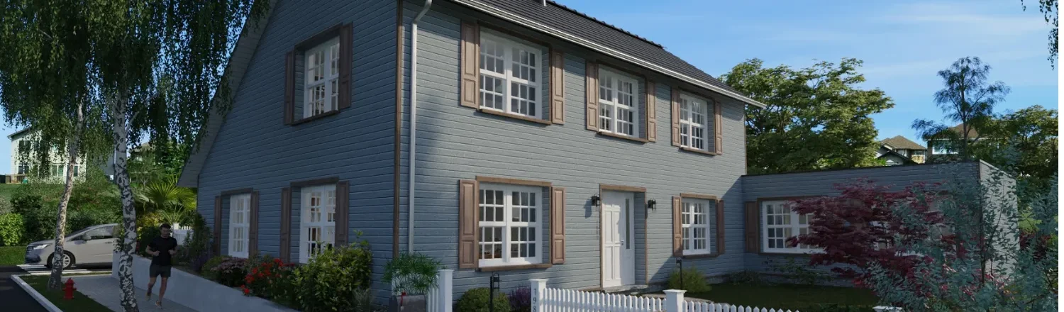 3D render of a Saltbox house designed with Cedreo