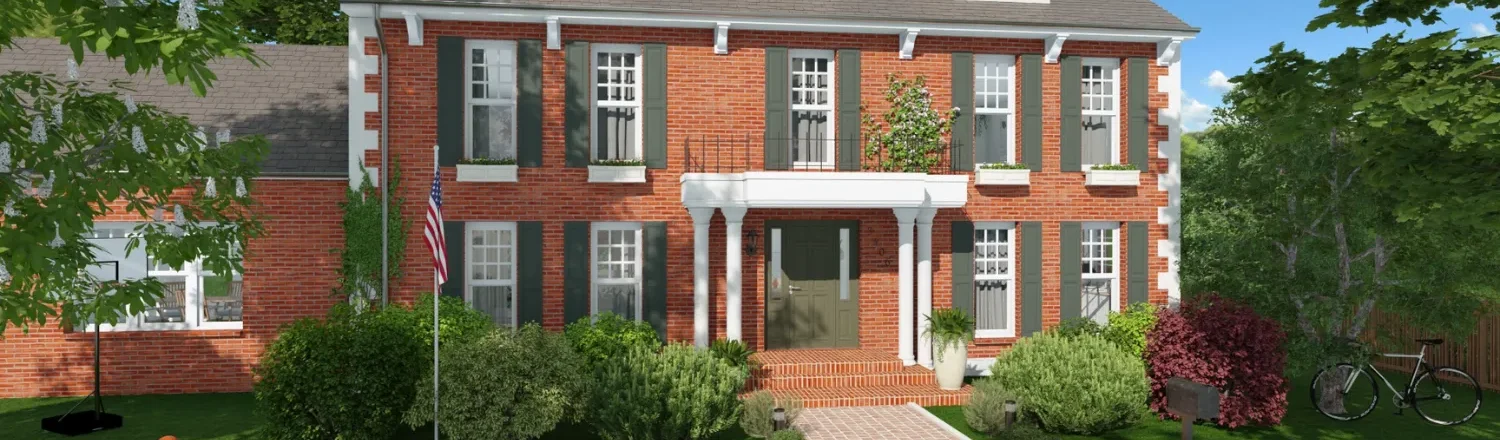 3D render of a colonial house designed with Cedreo
