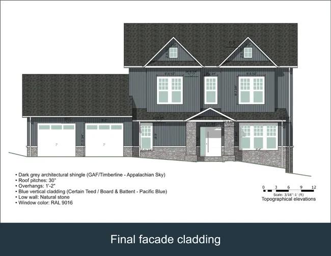 As-build front facade elevation by Cedreo