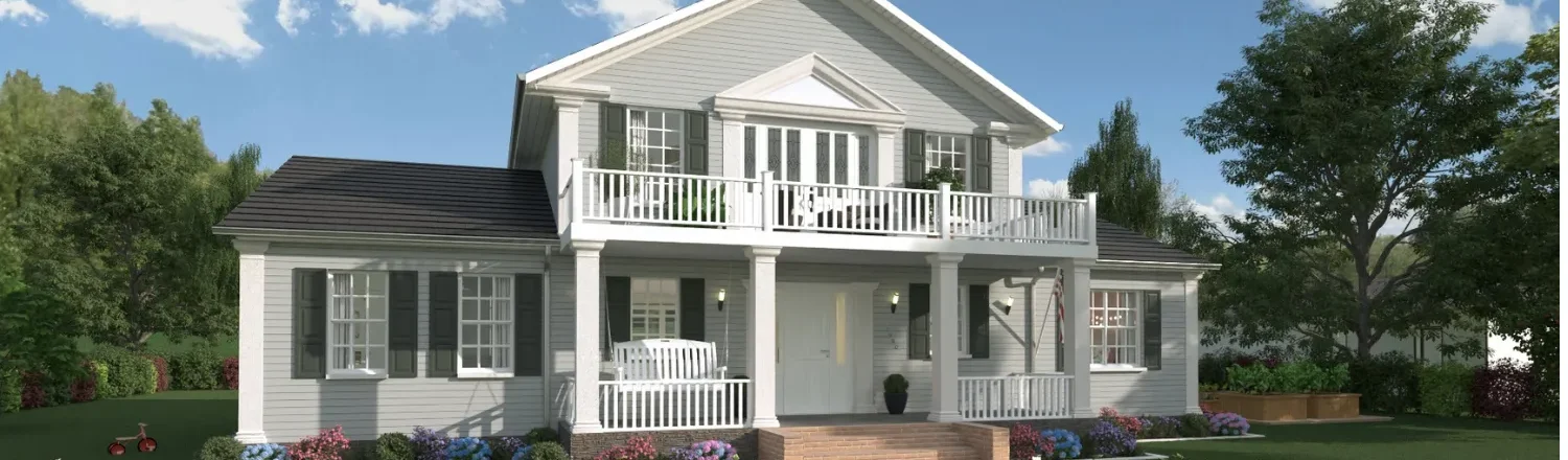 3D render of a Greek style house designed by Cedreo