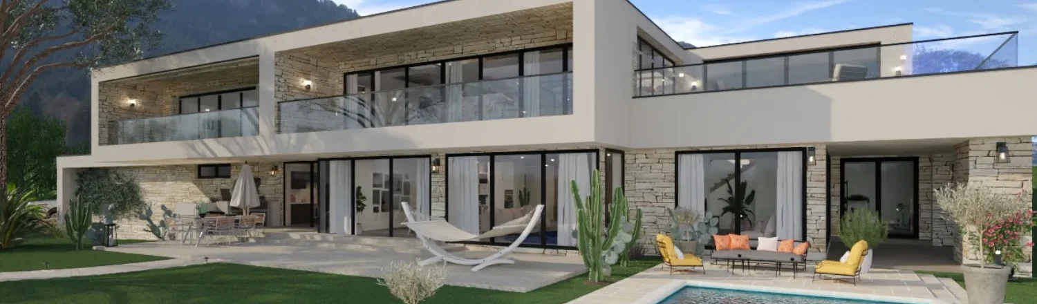 3D render of a contemporary house designed with Cedreo