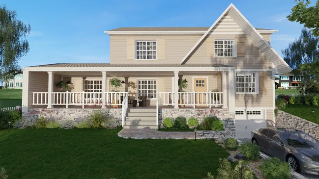 3D render of a Craftsman house designed with Cedreo