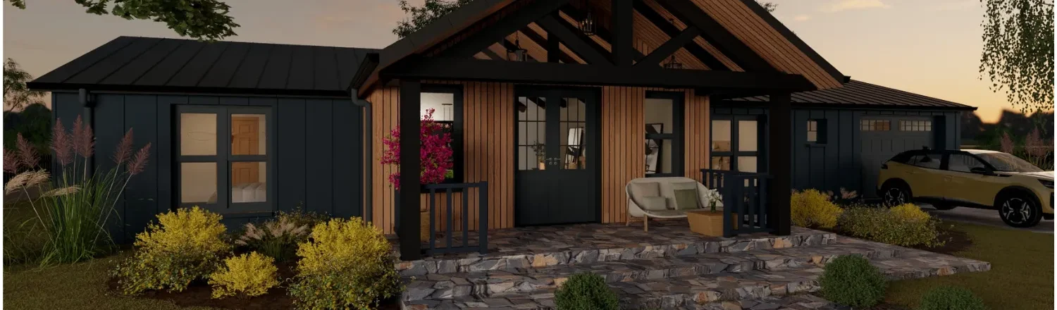 3D render of a Ranch house by night designed with Cedreo