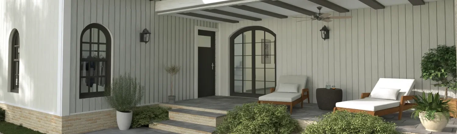 3D render of a farmhouse porch designed with Cedreo