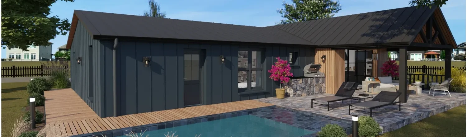 3D render of a modern Ranch house designed with Cedreo