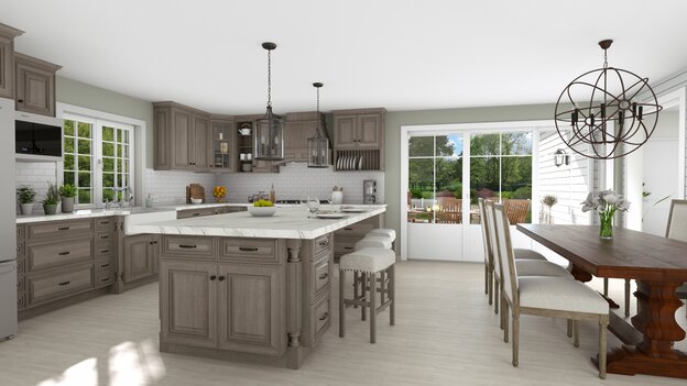 Modelo 3D gratis de una cocina completa con muebles de madera