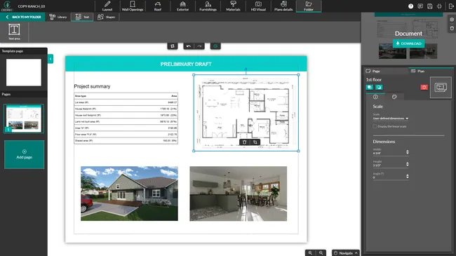 Cedreo software inerface:  presentation document