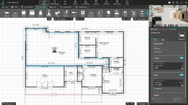 Cedreo software interface: draw the layout 