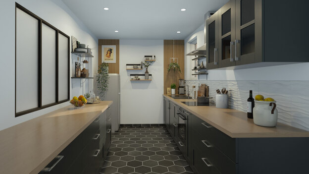 Cajones y estanterías extraíbles para una cocina funcional  Kitchen  remodel small, Kitchen storage space, Kitchen design small