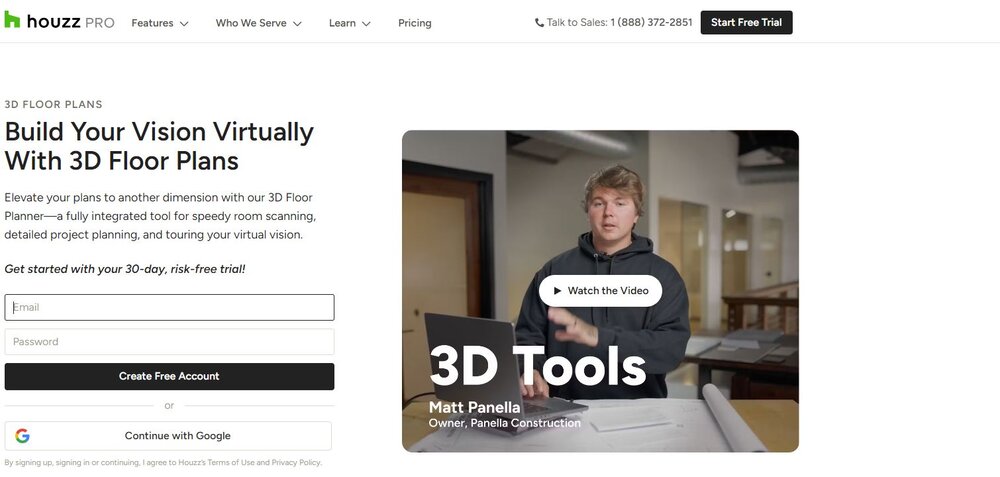 Houzz 3D tool home page