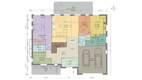 2D colored floor plans with dimensions