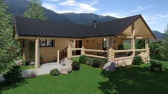 Vue façade châlet rondins de bois