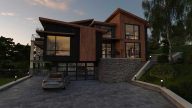 3D render at night of a modern house - Cedreo