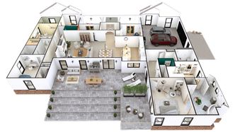 Plano 3D de una casa grande diseñado con Cedreo