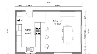 Plano 2D de une cocina con medidas diseñado con Cedreo