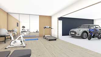 home gym area in a garage