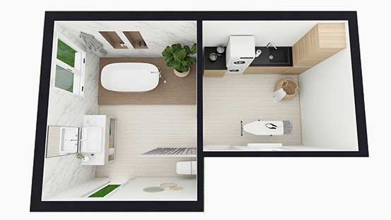 combo bathroom layout 3D floor plan