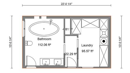 2D floor plan of a bathroom laundry combo