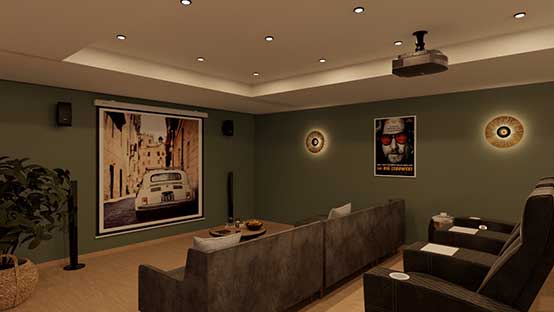 3D render of a home cinema designed with Cedreo