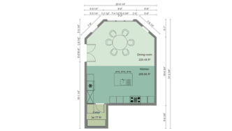 open kitchen with dining room 2D layout