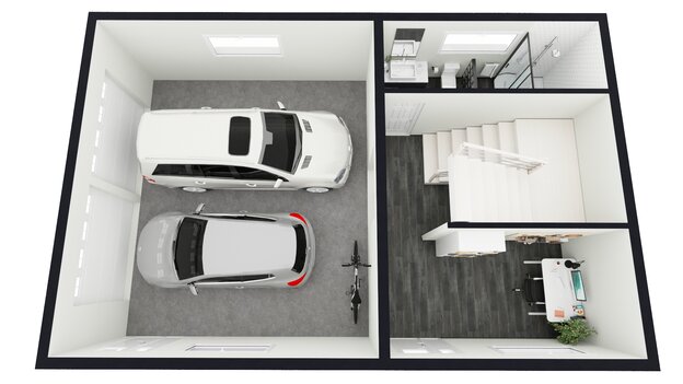 Detached garage with office 3D floor plan