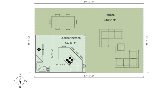 2D outdoor floor plan with kitchen
