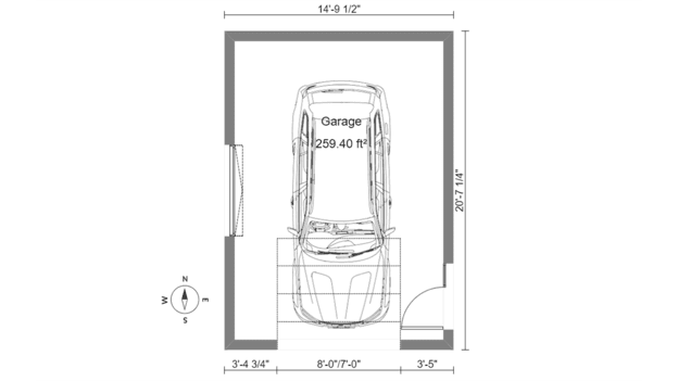 2D single car garage floor plan