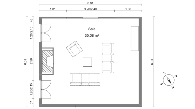 salón 2D plano diseñado con Cedreo