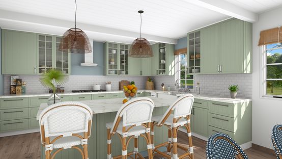 Coastal kitchen style designed with Cedreo