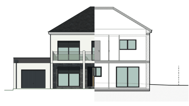 plano de corte y fachada de una casa creado con Cedreo