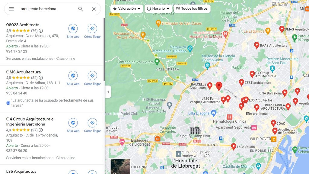 google maps arquitectos en barcelona