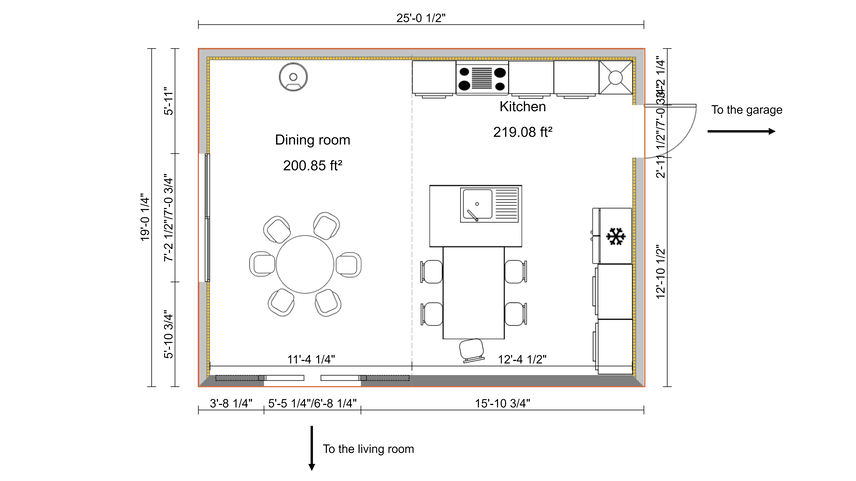 kitchen 2D floor plan with symbols