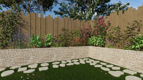 Render 3D de un jardin con una mezcla de plantas creado con Cedreo