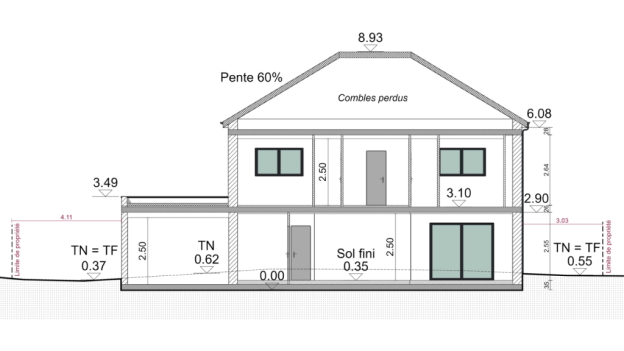 plan de coupe avec annotations construction maison contemporaine