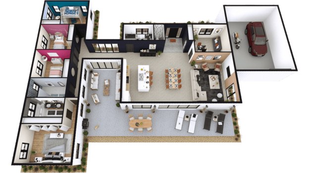 Plan 3D maison 4 chambres