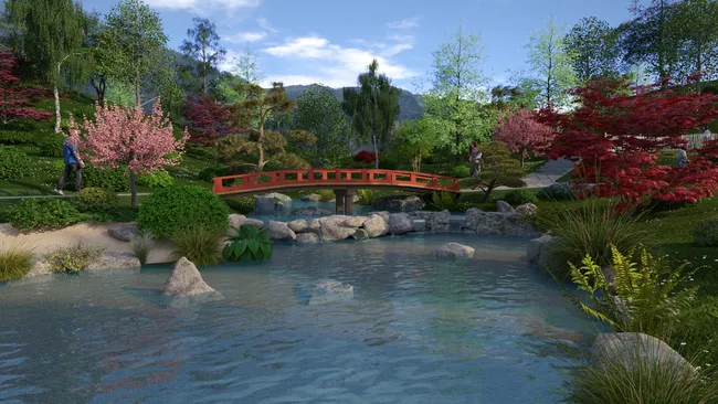 3D render of a Japanese garden designed with Cedreo
