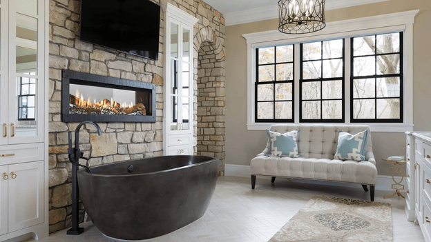 bathroom with fireplace