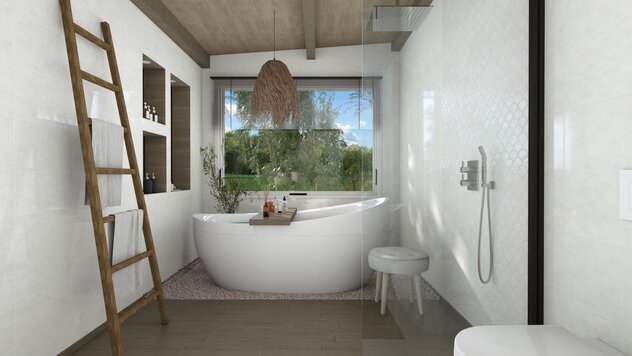 bathroom with freestanding tub