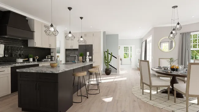 Renderización 3D de una cocina con suelo vinílico de lujo diseñada con Cedreo