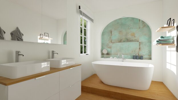 modern bathroom with accent wall
