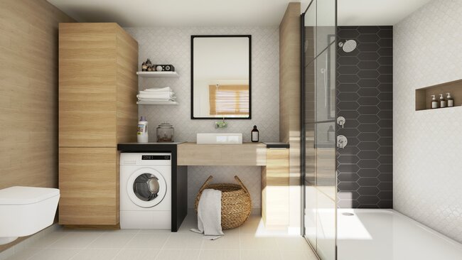 small bathroom with maximized storage example