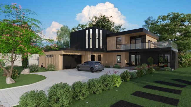 Modern house 3D rendering generated with Cedreo